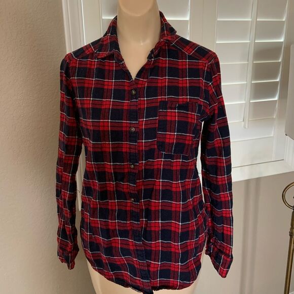 Hollister Women's Plaid Long Sleeve Button Down Shirt Blouse Top - Picture 2 of 4